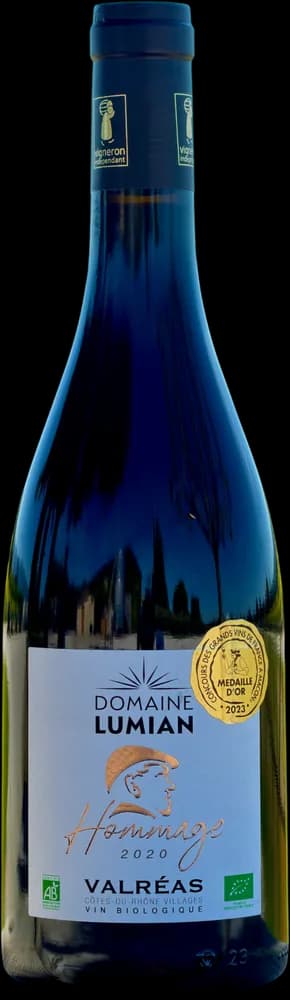 Bouteille Valréas « Hommage » (Côtes du Rhône Villages Valréas), vin rouge, Domaine de Lumian